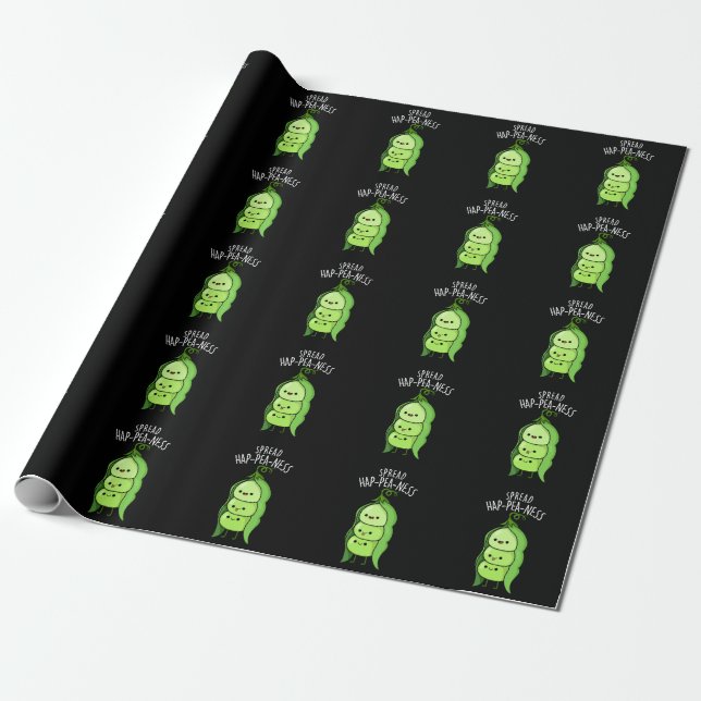 Spread Hap-pea-ness Funny Peas Pun Dark BG Wrapping Paper (Unrolled)
