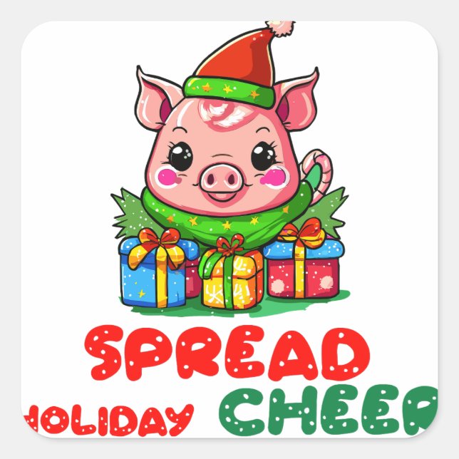 Spread Holiday Cheer Pig Square Sticker (Front)