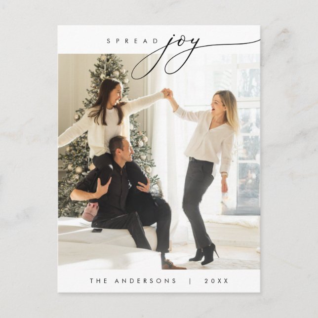 Spread Joy, Family Photo, Christmas Greeting Postcard (Front)