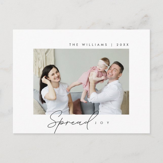 Spread Joy, Merry Christmas Greeting, Family Photo Postcard (Front)