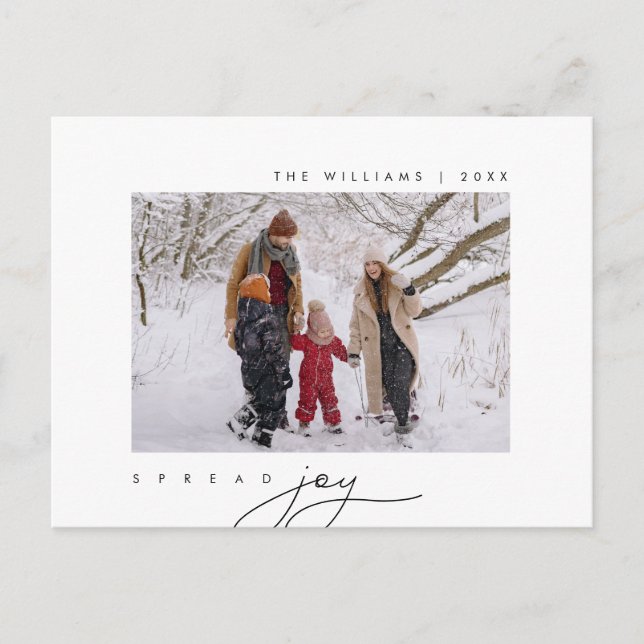Spread Joy, Merry Christmas Greeting, Family Photo Postcard (Front)