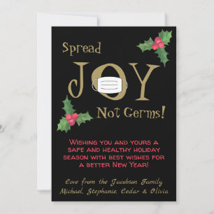 Spread Joy Not Germs Funny Face Mask & Holly Holiday Card