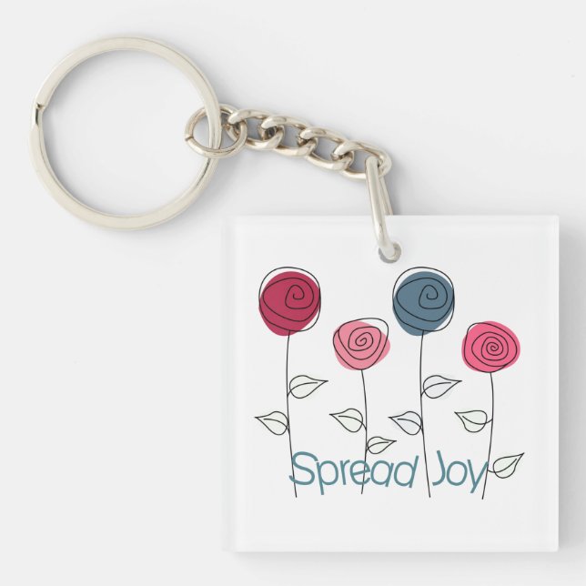 Spread Joy Pink Blue Flowers Key Ring (Front)