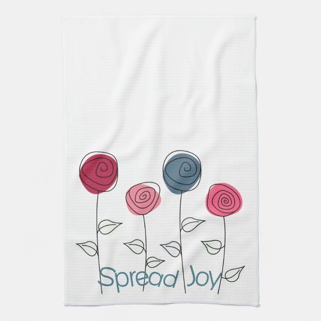 Spread Joy Pink Blue Flowers Tea Towel (Vertical)