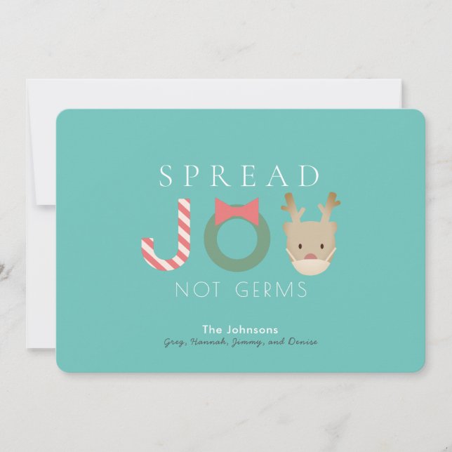 Spread JOY Reindeer Mask Blue Christmas Holiday Card (Front)