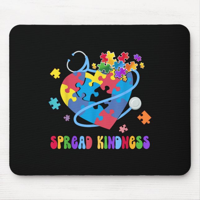 Spread Kindness Autism Awareness Stethoscope Heart Mouse Pad (Front)