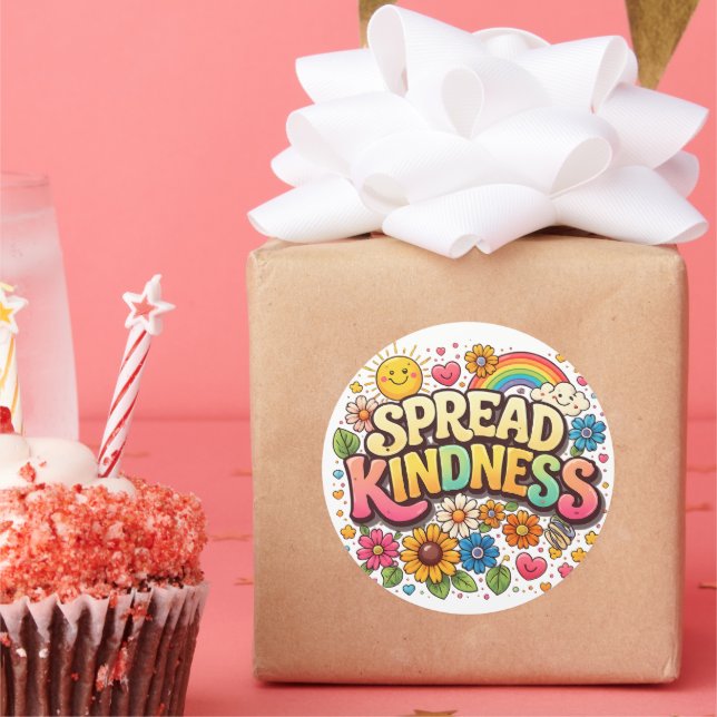 Spread Kindness – Cute Floral Rainbow  Classic Round Sticker (Party)