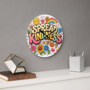 Spread Kindness – Cute Floral Rainbow Large Clock