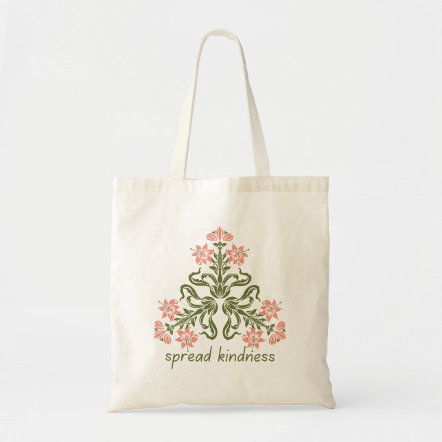 spread kindness retro pink flowers inspirational tote bag (Front)