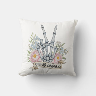 "Spread Kindness" Skeleton Peace Sign – Watercolor Cushion