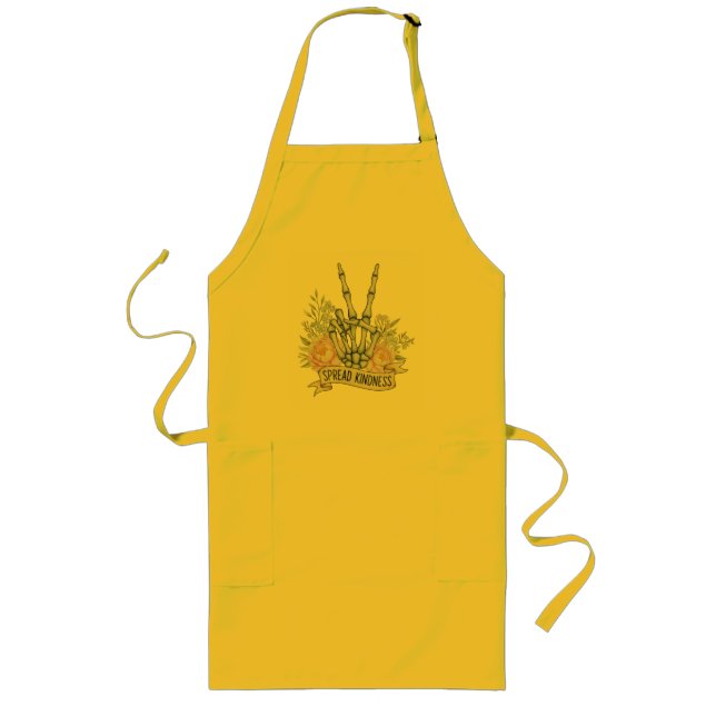 "Spread Kindness" Skeleton Peace Sign – Watercolor Long Apron (Front)