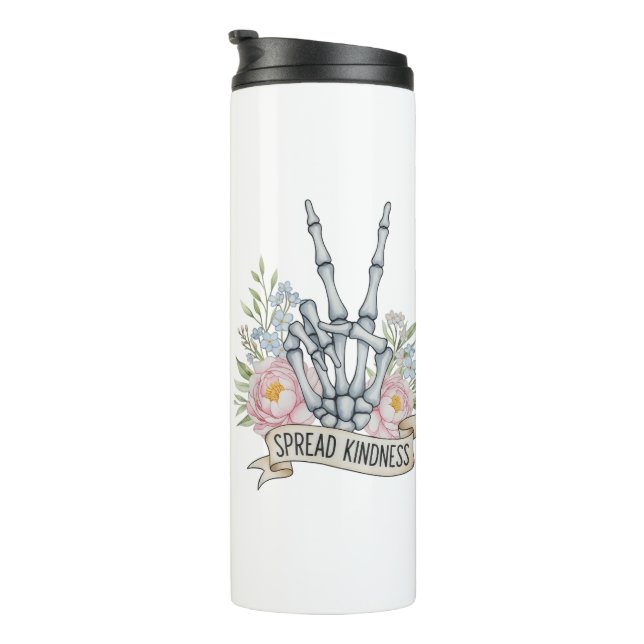 "Spread Kindness" Skeleton Peace Sign – Watercolor Thermal Tumbler (Rotated Right)