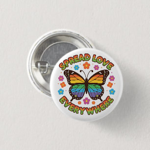 Spread Love Everywhere – Rainbow Butterfly Quote – 3 Cm Round Badge