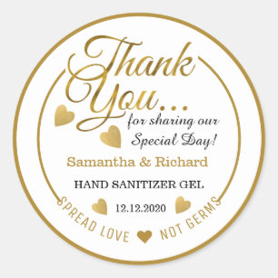 Spread Love Gold Thank You Favour  Hand Sanitizer Classic Round Sticker