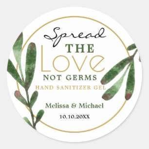 Spread Love Greenery Wedding Hand Sanitizer Favour Classic Round Sticker