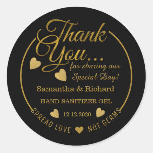 Spread Love Hand Sanitizer Black Gold Thank You Classic Round Sticker