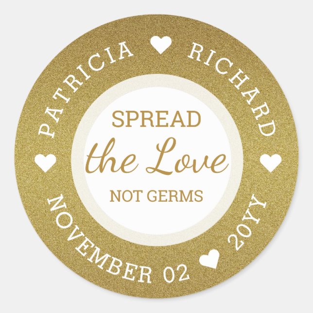 Spread Love Hand Sanitizer Gold Glitter Wedding Classic Round Sticker (Front)