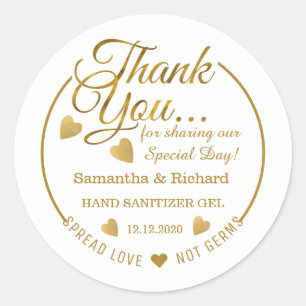Spread Love Hand Sanitizer Gold Thank You Favour Classic Round Sticker