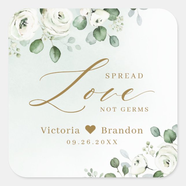Spread Love Hand Sanitizer Greenery Wedding Favour Square Sticker (Front)