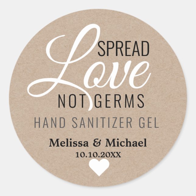 Spread Love Hand Sanitizer Wedding Favour Kraft Classic Round Sticker (Front)
