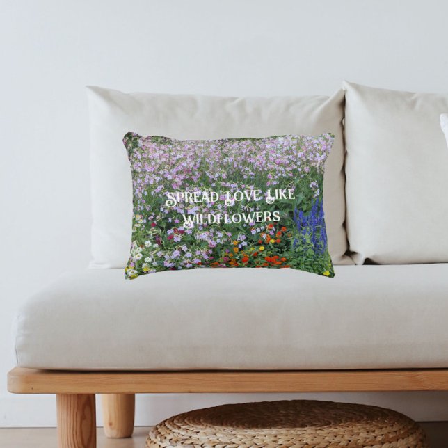 Spread Love Like Wildflowers Inspirational Floral Decorative Cushion (In Situ)