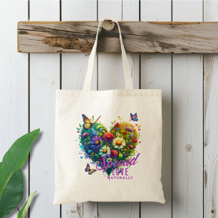 Spread Love Naturally Floral Butterfly Heart Tote Bag