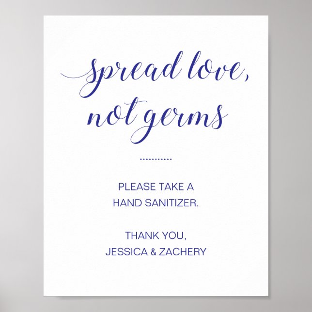 Spread Love Not Germs Blue Hand Sanitizer Wedding Poster (Front)