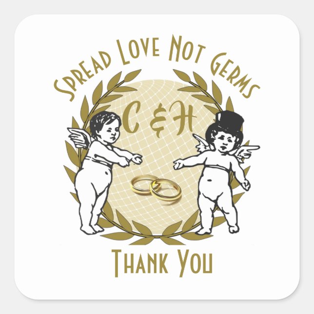 Spread Love Not Germs Cupids Wedding Square Sticker (Front)