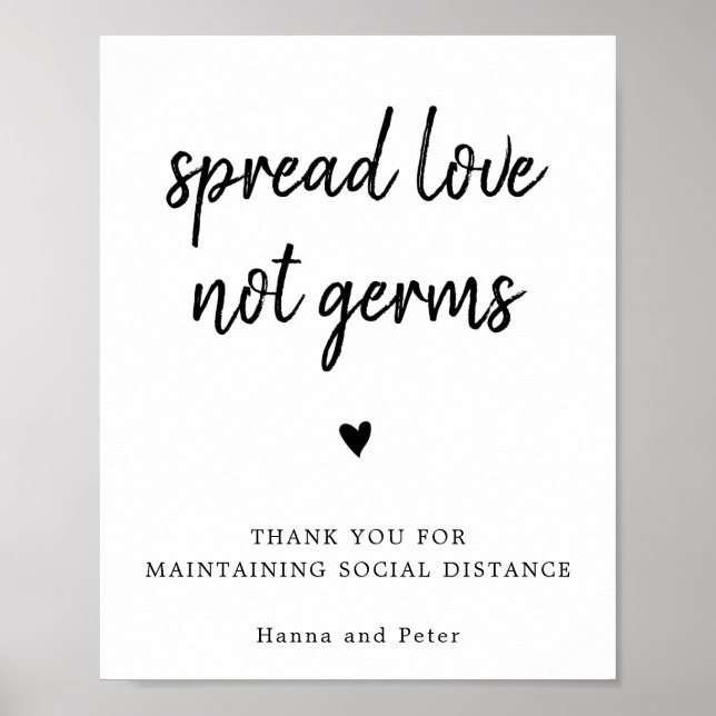 Spread Love not germs social distance sign (Front)