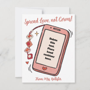 Spread Love Not Germs Valentines Hand Sanitizer Card