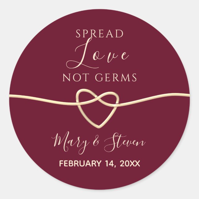 Spread Love Not Germs Wedding Classic Round Sticker (Front)
