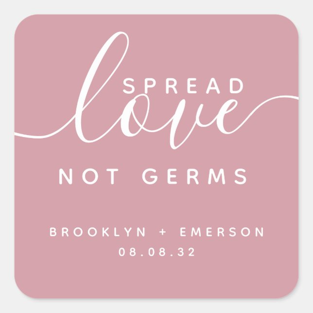 Spread Love Not Germs Wedding Hand Sanitizer Square Sticker (Front)