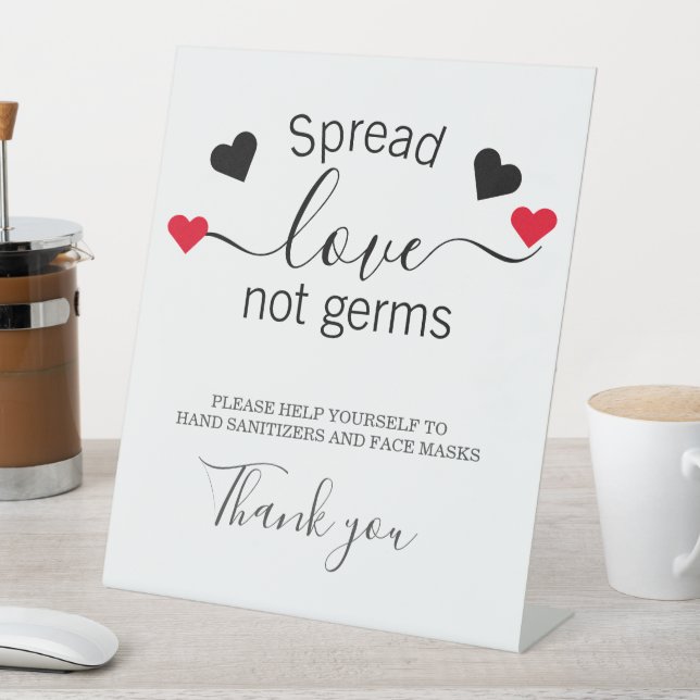 Spread Love Not Germs Wedding Safety Pedestal Sign (In SItu)