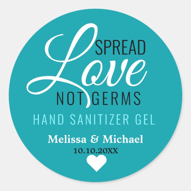 Spread Love Not Germs Wedding Sanitizer Favour Blu Classic Round Sticker (Front)