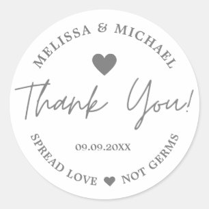 Spread Love Not Germs Wedding Silver Thank You    Classic Round Sticker