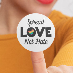 Spread Love not hate LGBT rainbow heart Classic Round Sticker
