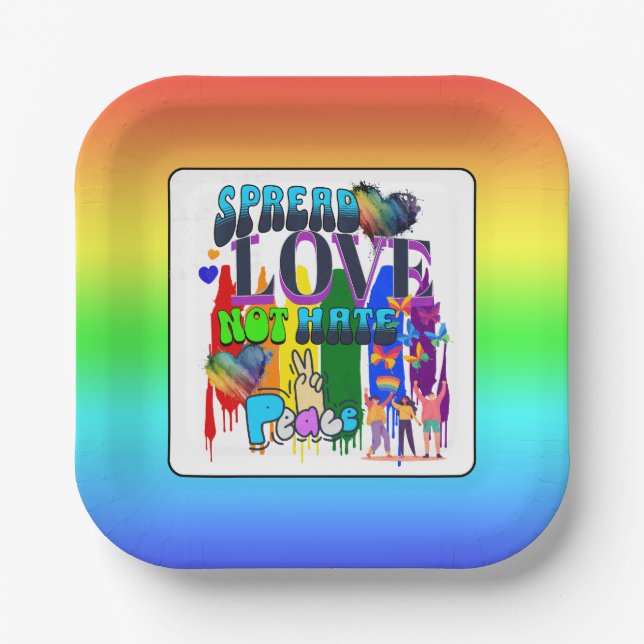 Spread Love Not Hate | LGBTQI+ Pride Paper Plate (Front)