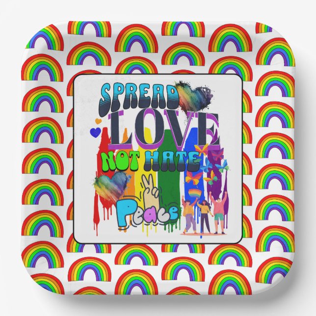 Spread Love Not Hate | LGBTQI+ Pride Paper Plate (Front)