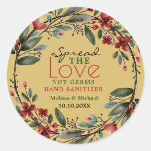 Spread Love Red Floral Wreath Sanitizer Favour Gol Classic Round Sticker