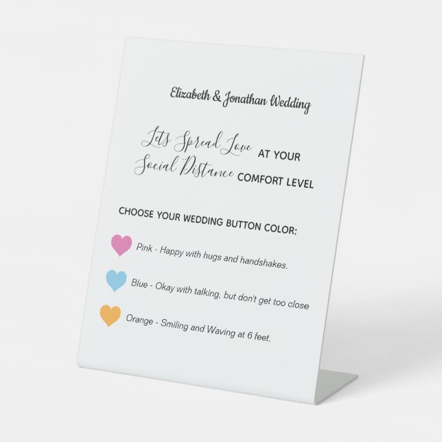 Spread Love Social Distance Colour Coded Wedding Pedestal Sign (Front)