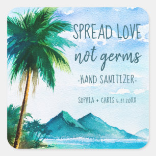 Spread Love Tropical Beach Wedding Favour Square Sticker