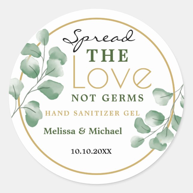 Spread Love Watercolor Greenery Eucalyptus Wedding Classic Round Sticker (Front)