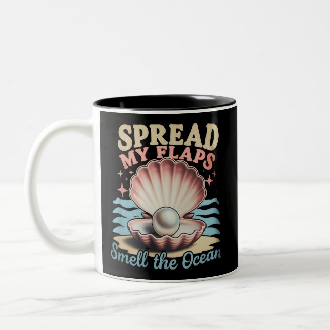 Spread My Flaps Smell The Ocean Funny Embarrassing Two-Tone Coffee Mug (Left)
