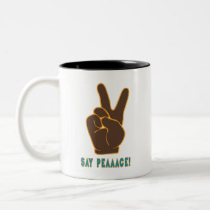 Spread Peace Not Fear Hand Sign Two Tone Mugs