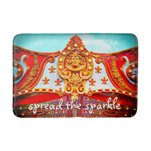 “Spread Sparkle” Quote Gold Carousel Face Photo Bath Mat