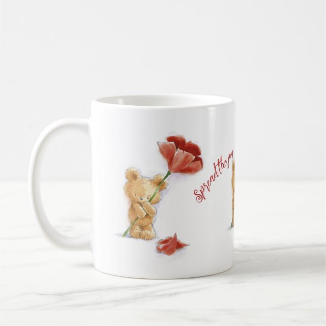 Spread the joy cute teddy inspirational custom coffee mug (Left)