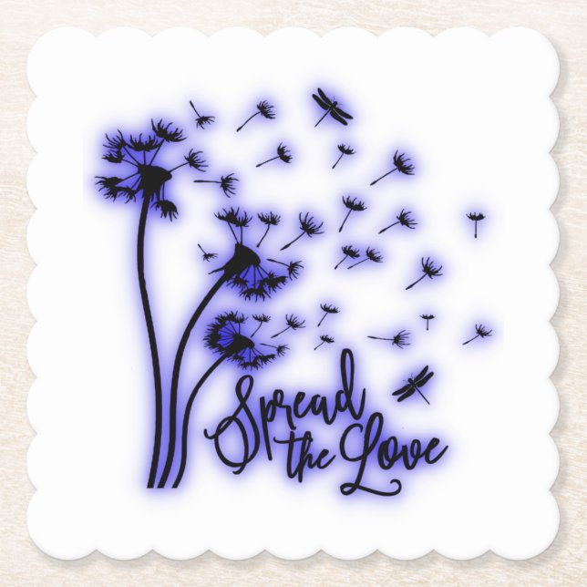 Spread The Love Dandelions and Dragonflies Paper Coaster (Front)