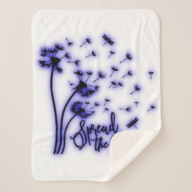 Spread The Love Dandelions and Dragonflies Sherpa Blanket (Front)