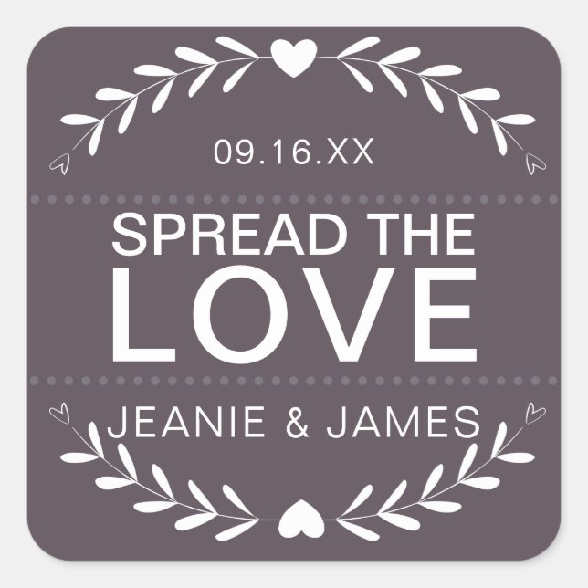 Spread the Love Jam Canning Wedding Favour Square Sticker (Front)