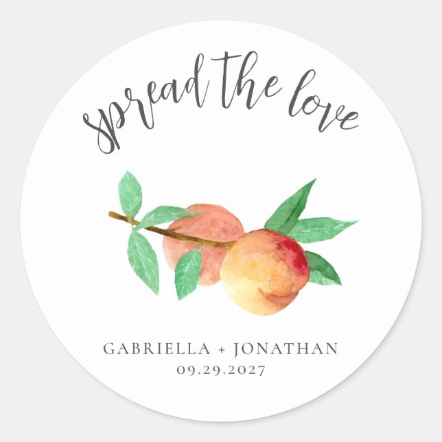 Spread The Love Peach Jam Wedding Favour Classic Round Sticker (Front)